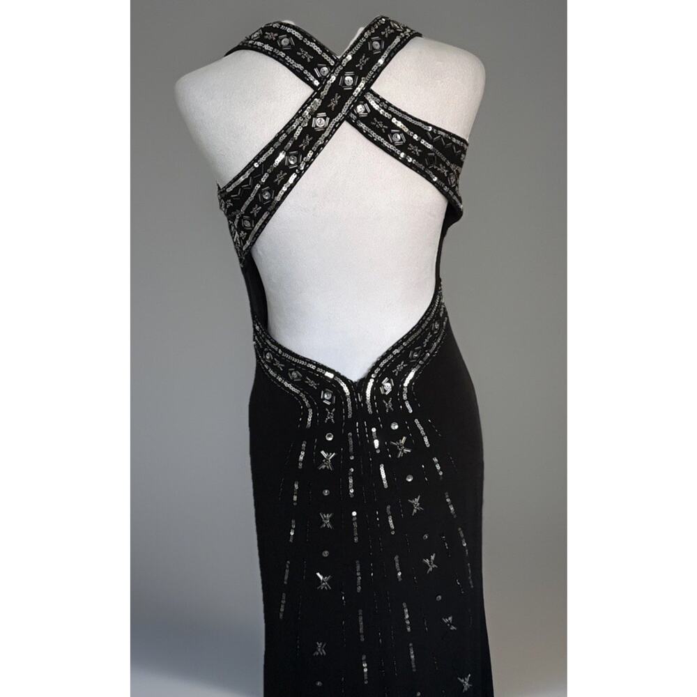Adrianna Papell Haley Logan Black Beaded Gown Dress Size 5/6 Open Back - Picture 6 of 10